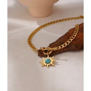 Sun Flower Pendant Necklace Stainless Steel Golden 18 K Chain Choker Necklace